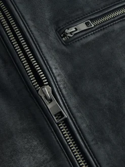 Black Nubuck Signature Leather Racer Jacket