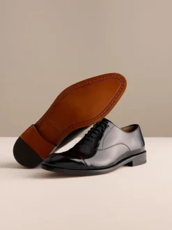 Black Patent Leather Oxford Toe Cap Shoes