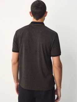 Black Pattern Quarter Zip Polo Shirt