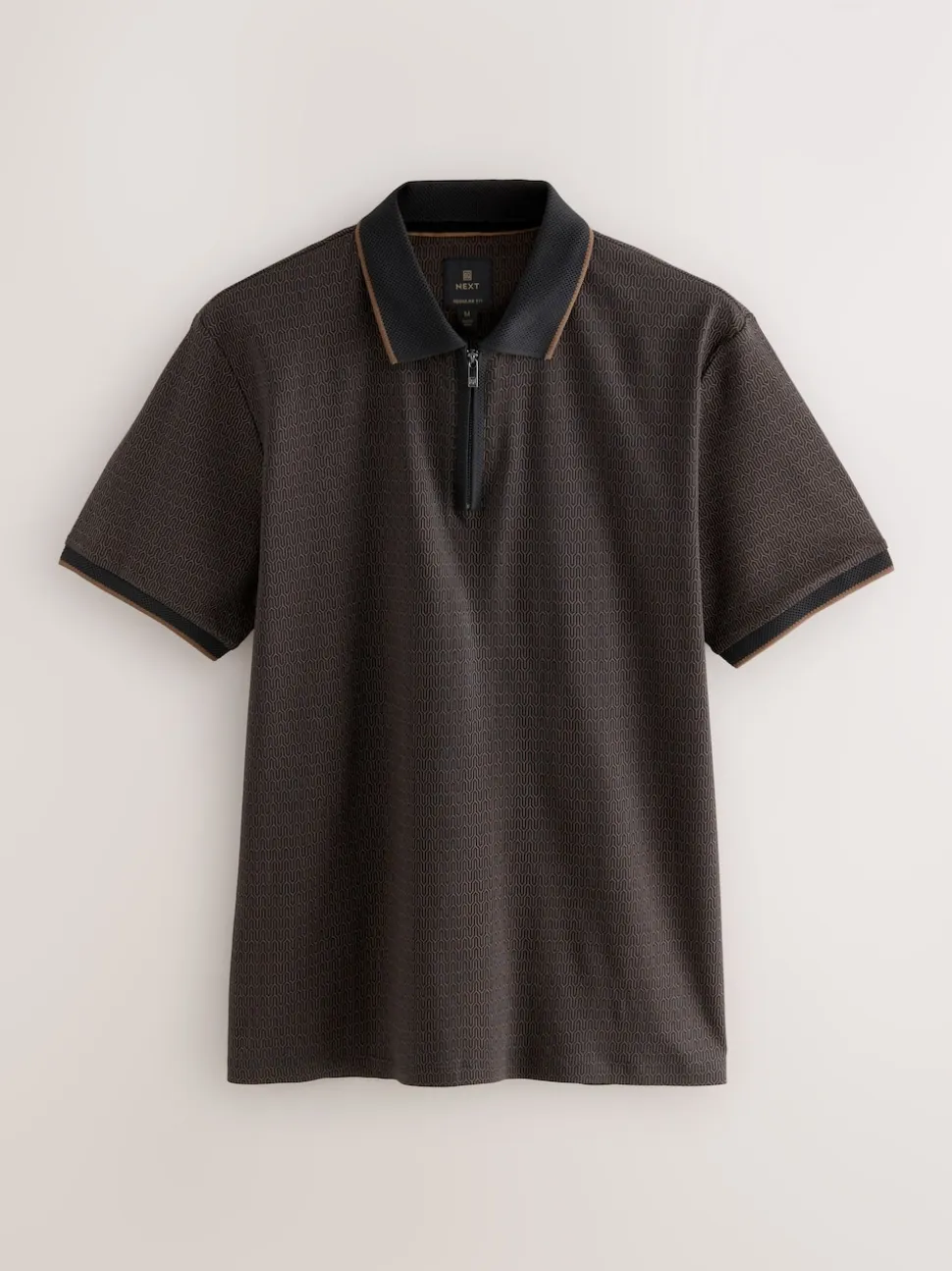 Black Pattern Quarter Zip Polo Shirt
