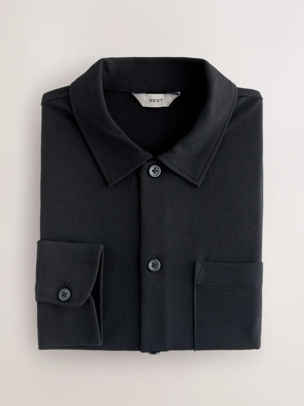 Black Pique Jersey Long Sleeve Over Shirt