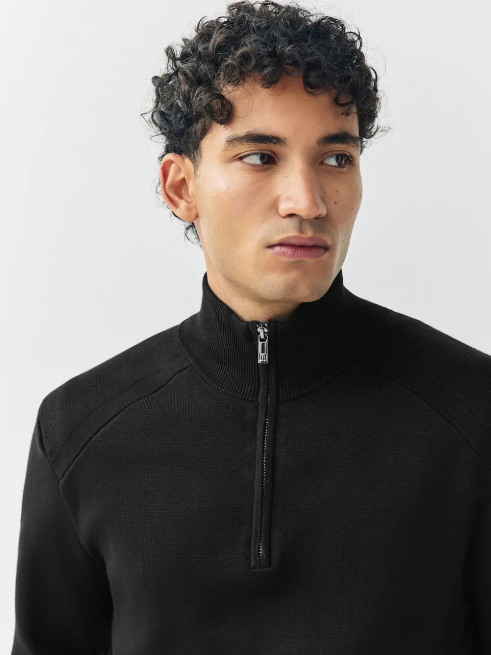 Black Plain N.Premium Slim Fit Premium Viscose Quarter Zip Neck Jumper