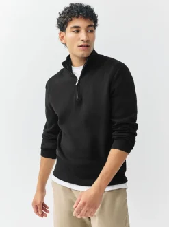 Black Plain N.Premium Slim Fit Premium Viscose Quarter Zip Neck Jumper