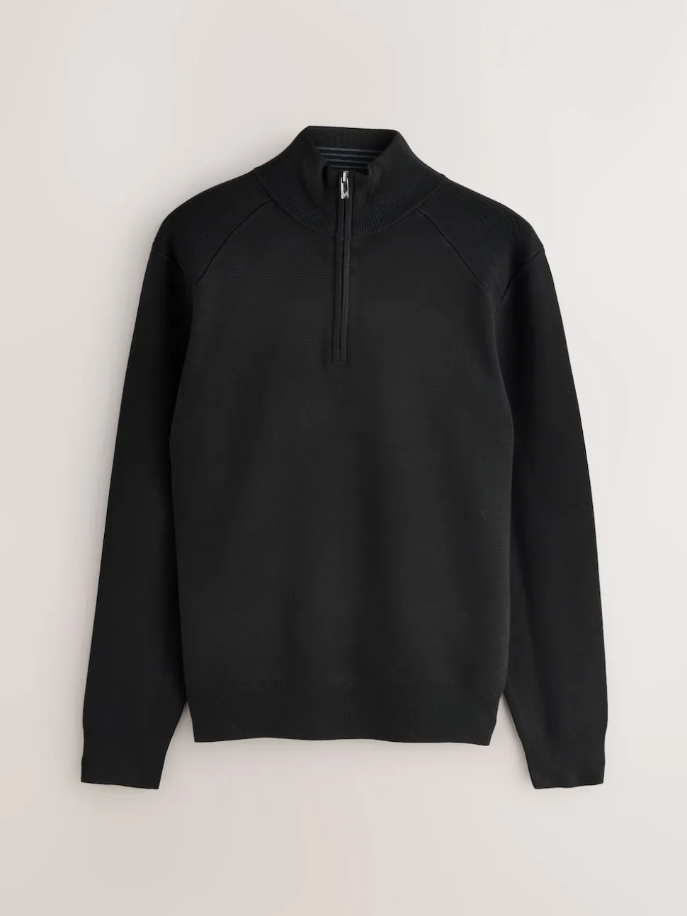 Black Plain N.Premium Slim Fit Premium Viscose Quarter Zip Neck Jumper