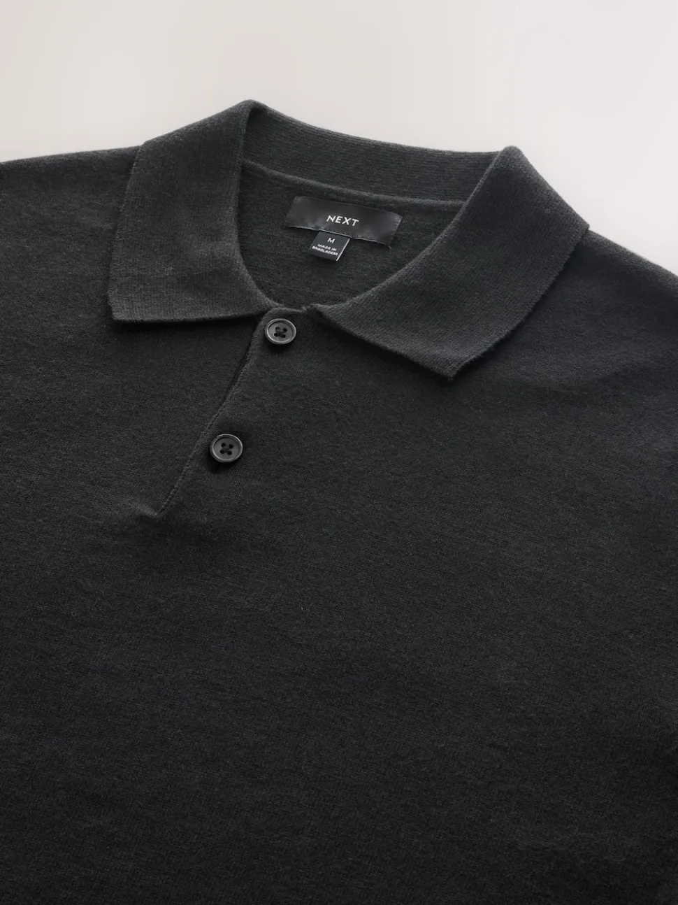 Black Plain Regular Fit Essential Long Sleeve Knitted Polo Shirt