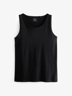 Black Pure 100% Cotton Layering Vests 2 Pack