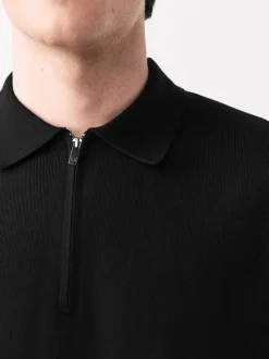 Black Quarter Zip N.Premium Relaxed Fit Mid Weight Short Sleeve Knit Polo Shirt