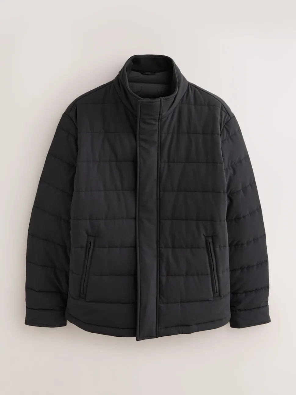 Black Quilted Shower Resistant Funnel Neck Jacket