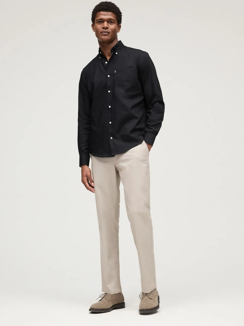 Black Regular Fit Button Down Easy Iron Oxford Shirt