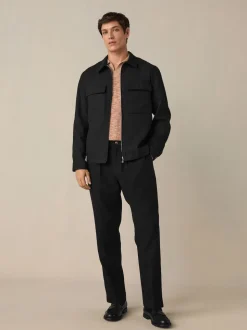 Black Regular Fit Cotton Linen Blend Elasticated Back Trousers