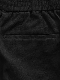 Black Regular Fit Cotton Linen Blend Elasticated Back Trousers