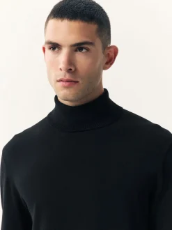 Black Regular Fit Cotton Rich Roll Neck Jumper