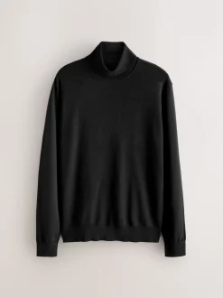 Black Regular Fit Cotton Rich Roll Neck Jumper