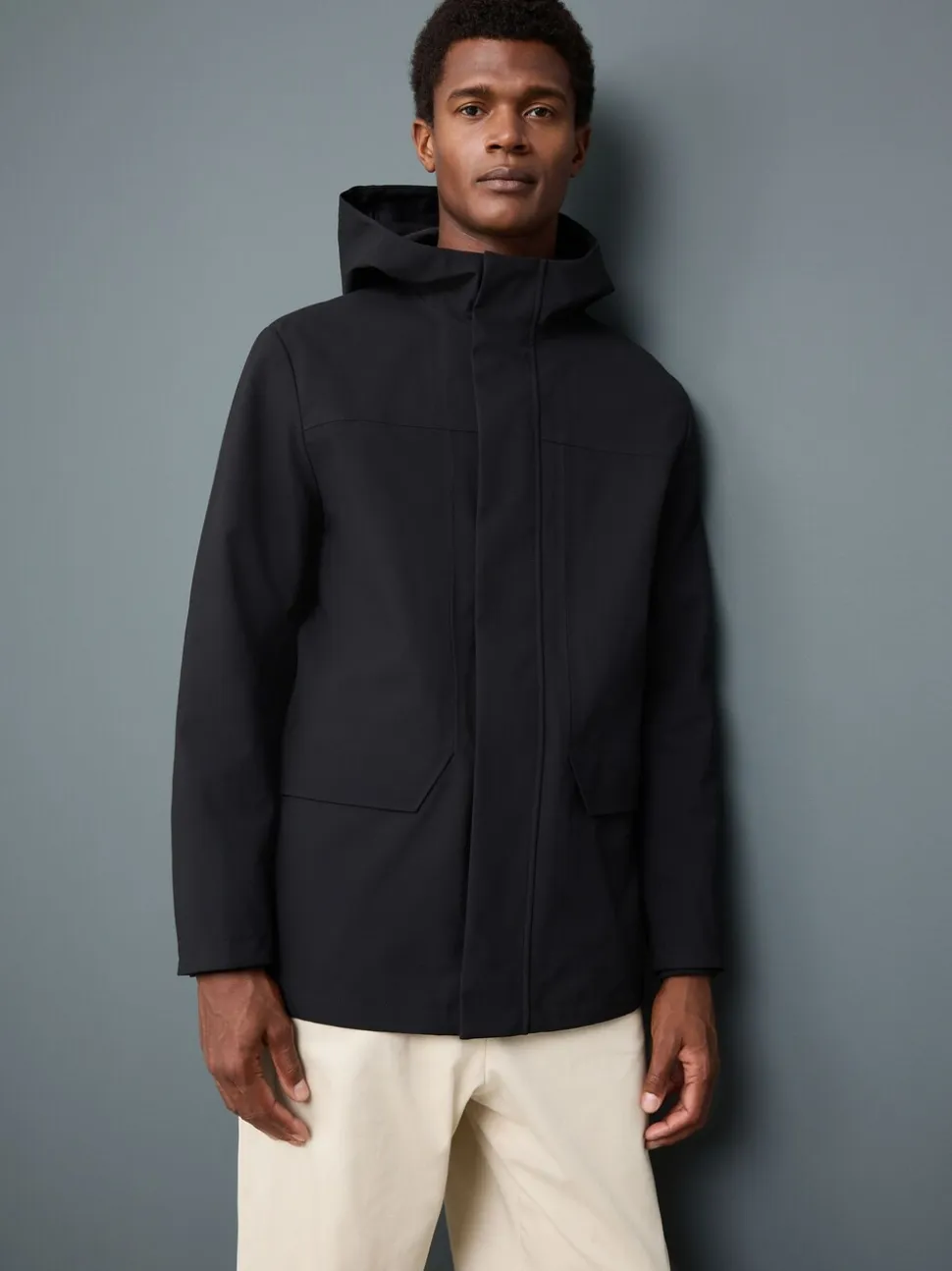 Black Regular Fit Drytech Waterproof Hooded Coat with Taped Seams