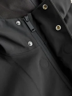 Black Regular Fit Drytech Waterproof Hooded Coat with Taped Seams