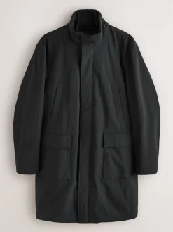 Black Regular Fit Drytech Waterproof Quilted Funnel Neck Coat
