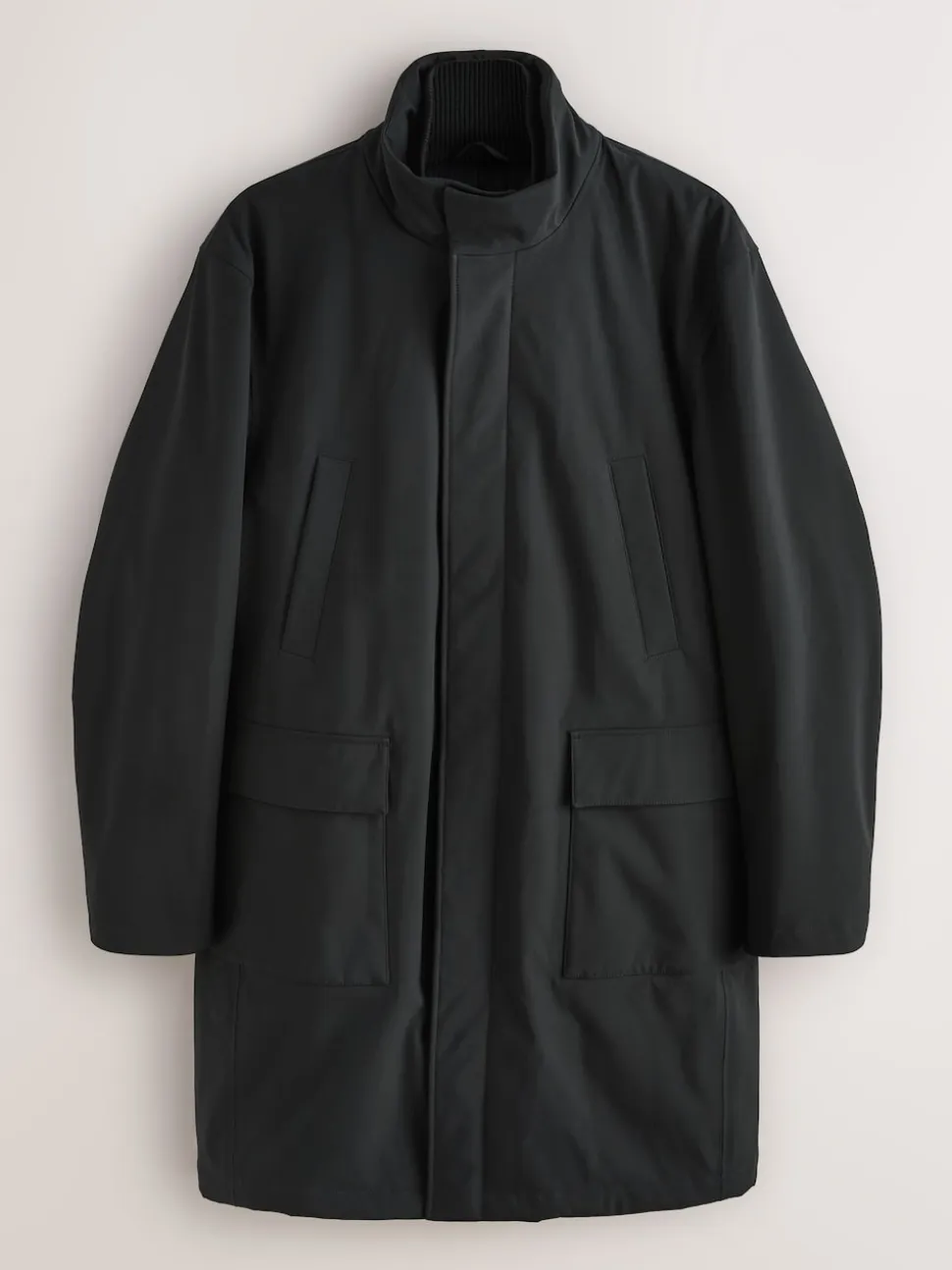 Black Regular Fit Drytech Waterproof Quilted Funnel Neck Coat