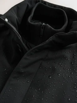 Black Regular Fit Drytech Waterproof Quilted Funnel Neck Coat