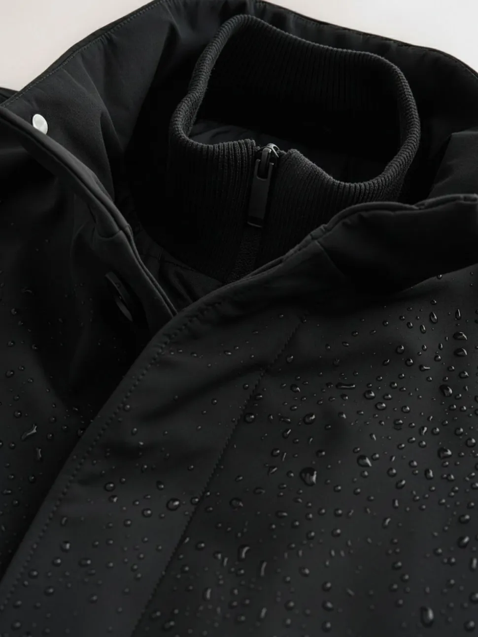 Black Regular Fit Drytech Waterproof Quilted Funnel Neck Coat