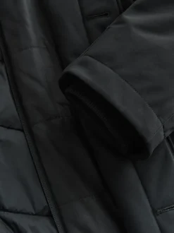 Black Regular Fit Drytech Waterproof Quilted Funnel Neck Coat