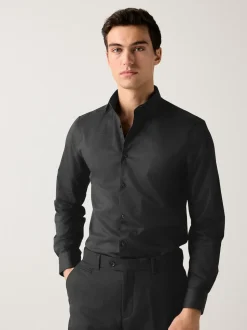 Black Regular Fit Easy Care Textured Single Cuff Smart Shirt