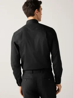 Black Regular Fit Easy Care Textured Single Cuff Smart Shirt