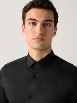 Black Regular Fit Easy Care Textured Single Cuff Smart Shirt