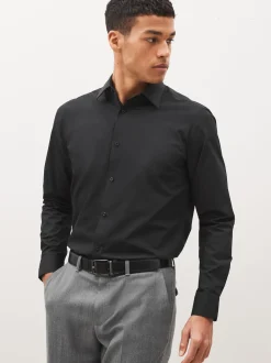Black Regular Fit Easy Care Single Cuff Smart Shirt
