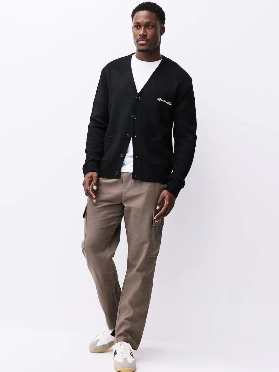 Black Regular Fit Embroidered Chest Motif Cardigan