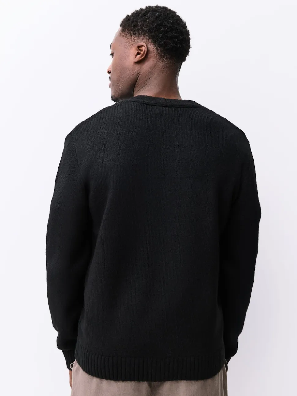 Black Regular Fit Embroidered Chest Motif Cardigan