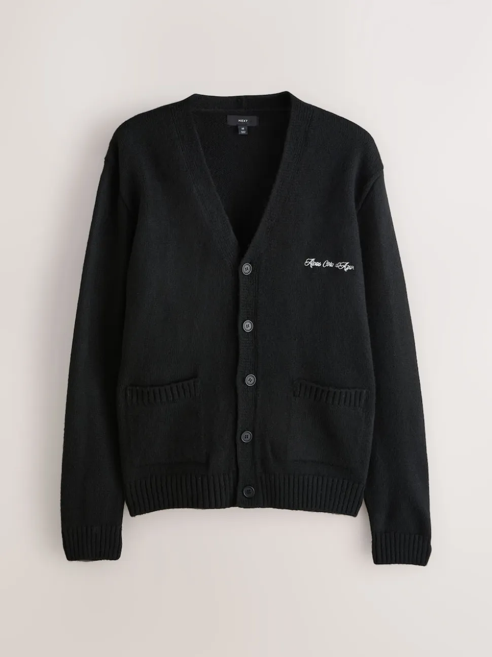 Black Regular Fit Embroidered Chest Motif Cardigan