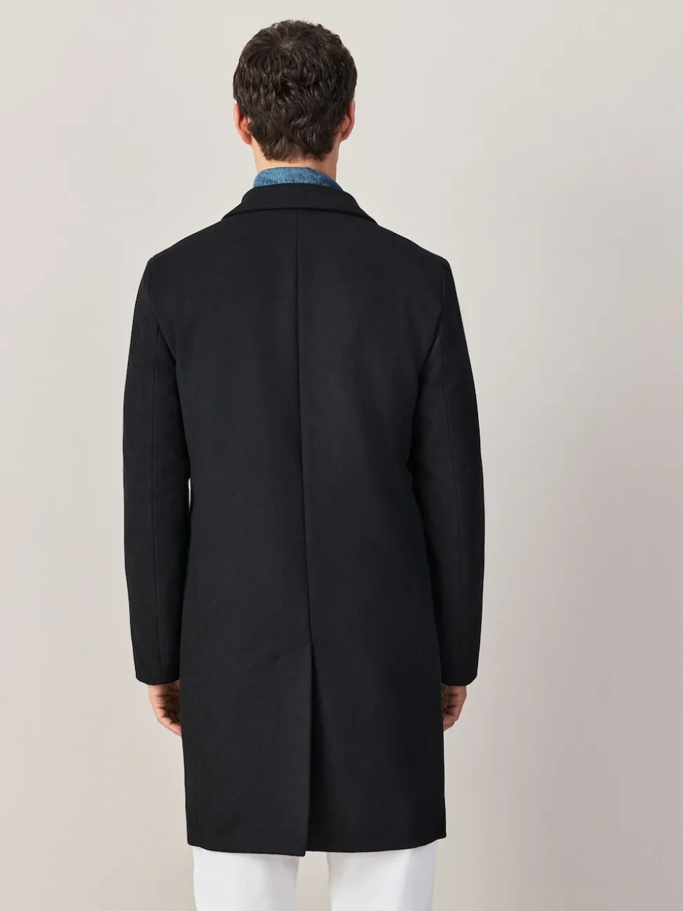 Black Regular Fit Epsom Overcoat with Wool