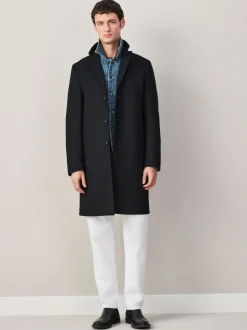 Black Regular Fit Epsom Overcoat with Wool