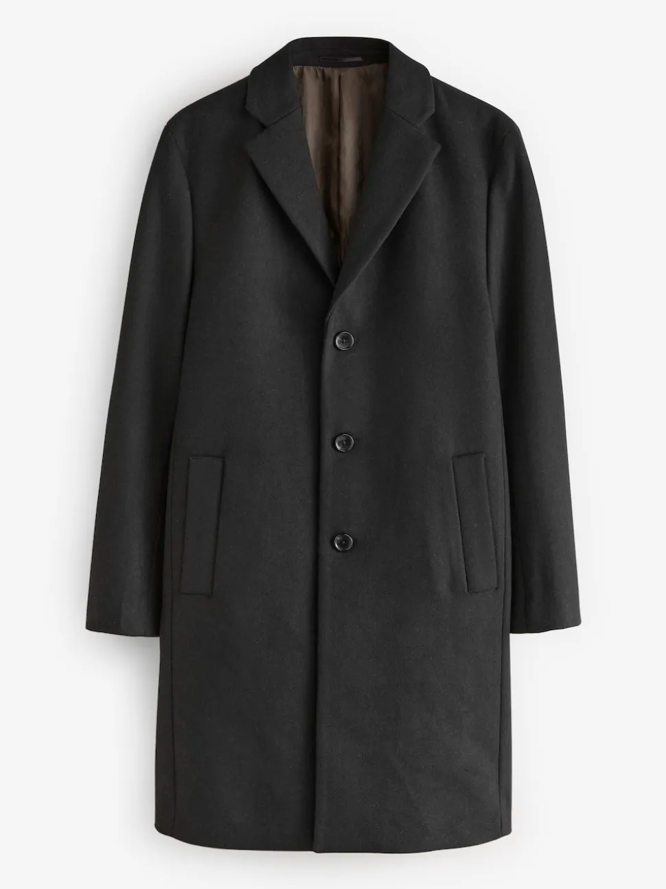 Black Regular Fit Epsom Overcoat with Wool