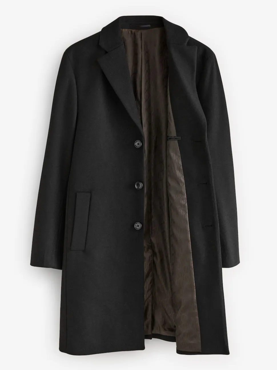 Black Regular Fit Epsom Overcoat with Wool