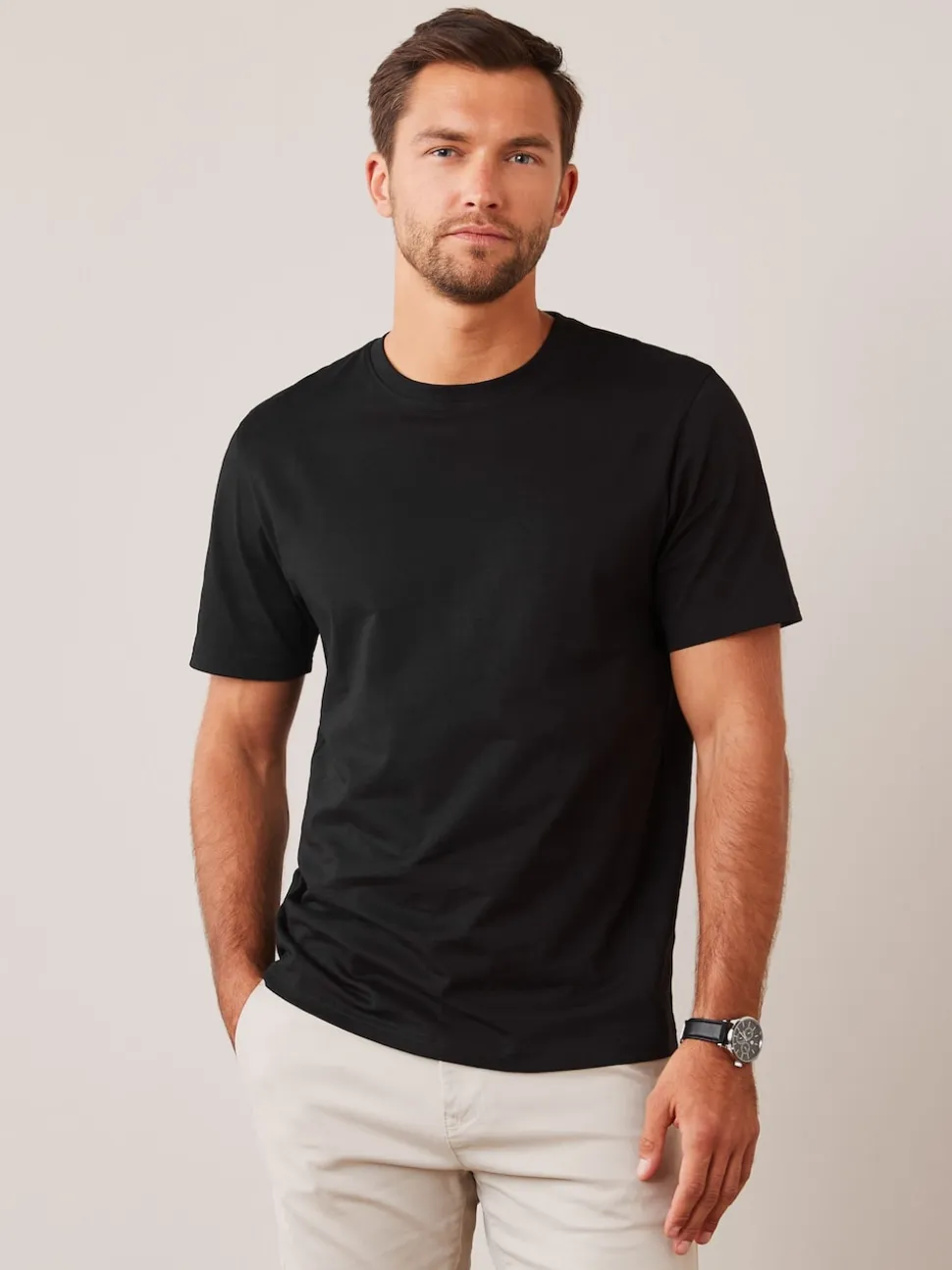 Black Regular Fit Essential Crew Neck Cotton T-Shirt