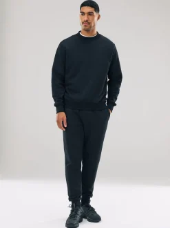 Black Regular Fit Heavyweight Cotton Rich Crew Neck Sweatshirt