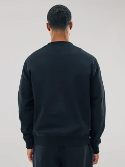 Black Regular Fit Heavyweight Cotton Rich Crew Neck Sweatshirt