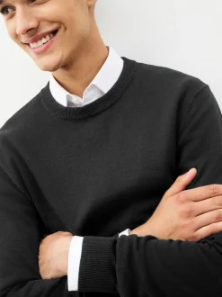 Black Regular Fit Pure Cotton Crew Jumper