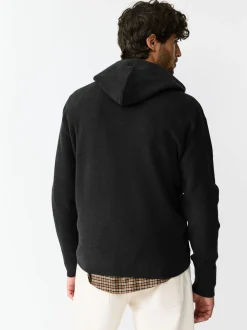 Black Regular Fit Rib Chenille Knit Overhead Hoodie