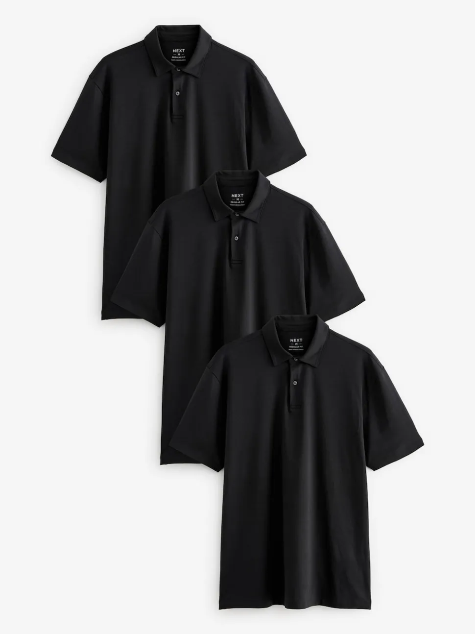 Black Regular Fit Short Sleeve Jersey Polo Shirts 3 Pack