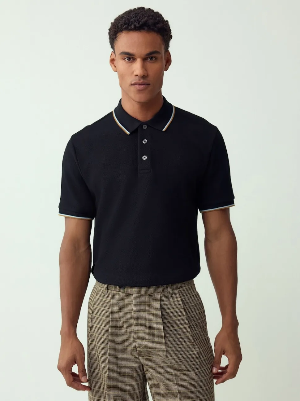 Black Regular Fit Short Sleeve Tipped Polo Shirt