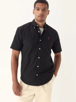 Black Regular Fit Short Sleeve Oxford Shirt