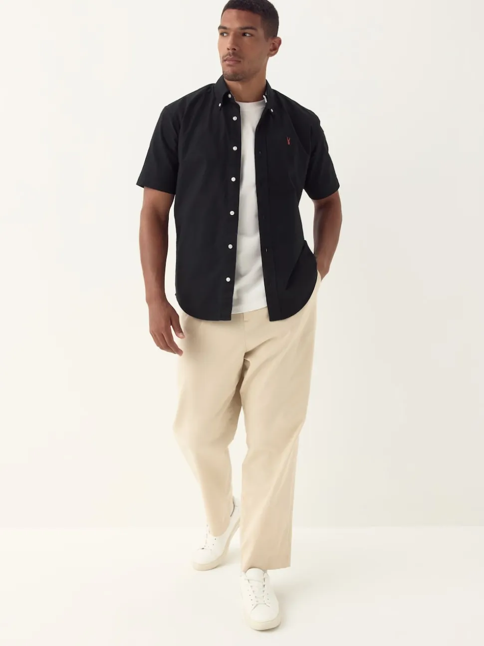 Black Regular Fit Short Sleeve Oxford Shirt
