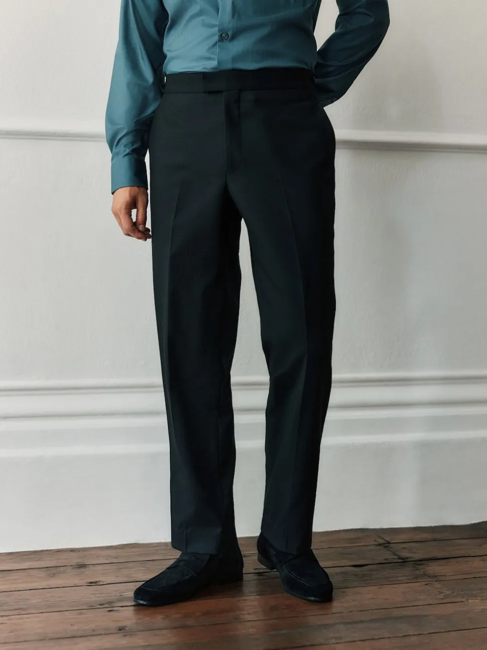 Black Regular Fit Signature Marzotto Wool Tuxedo Trousers With Side Tape Detail
