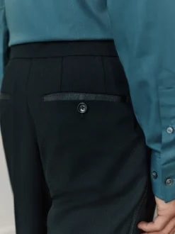 Black Regular Fit Signature Marzotto Wool Tuxedo Trousers With Side Tape Detail