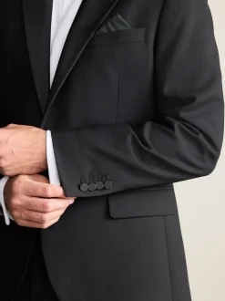 Black Regular Fit Signature Nova Fides 100% Italian Wool Tuxedo Suit Jacket