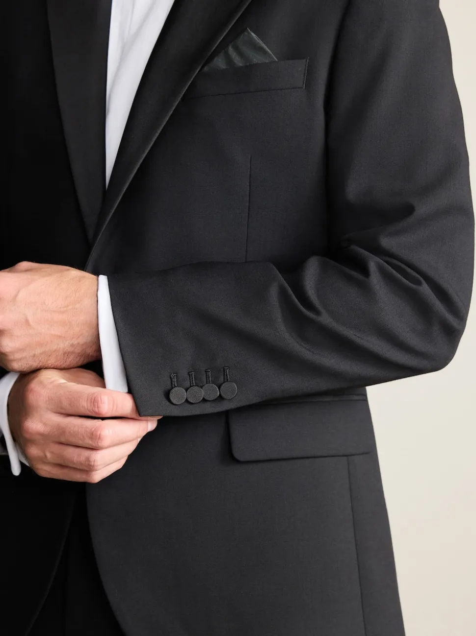 Black Regular Fit Signature Nova Fides 100% Italian Wool Tuxedo Suit Jacket