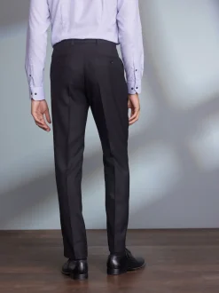 Black Regular Fit Signature 100% Wool Trousers With Motion Flex Waistband