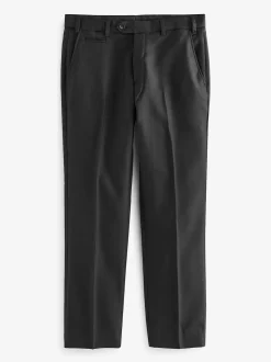 Black Regular Fit Signature 100% Wool Trousers With Motion Flex Waistband
